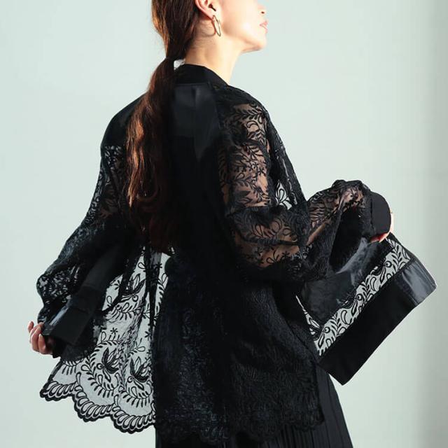 花柄レース異素材切り替えMA-1ブルゾン