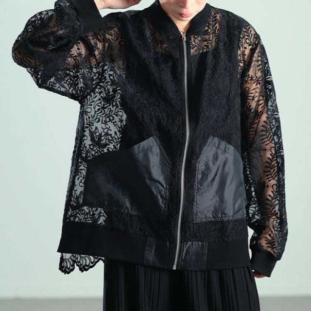 花柄レース異素材切り替えMA-1ブルゾン