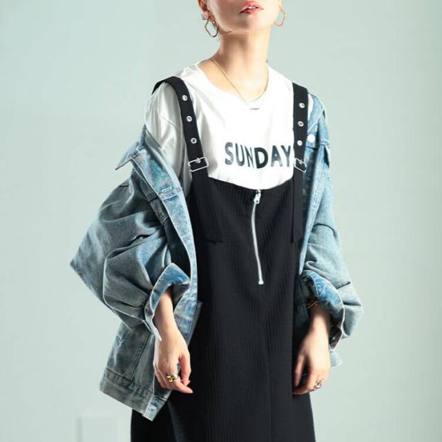 ラウンドヘムハーフジップジャンパースカート