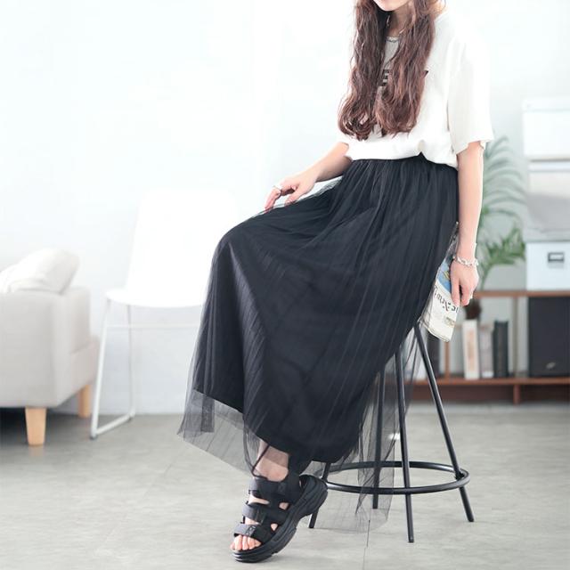 レイヤードチュールプリーツスカート
