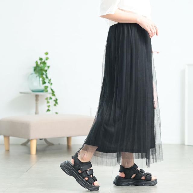 レイヤードチュールプリーツスカート