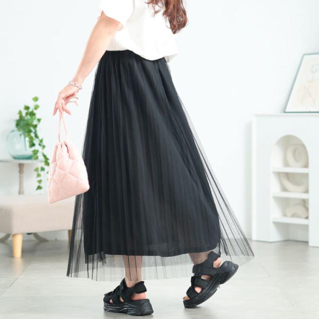 レイヤードチュールプリーツスカート