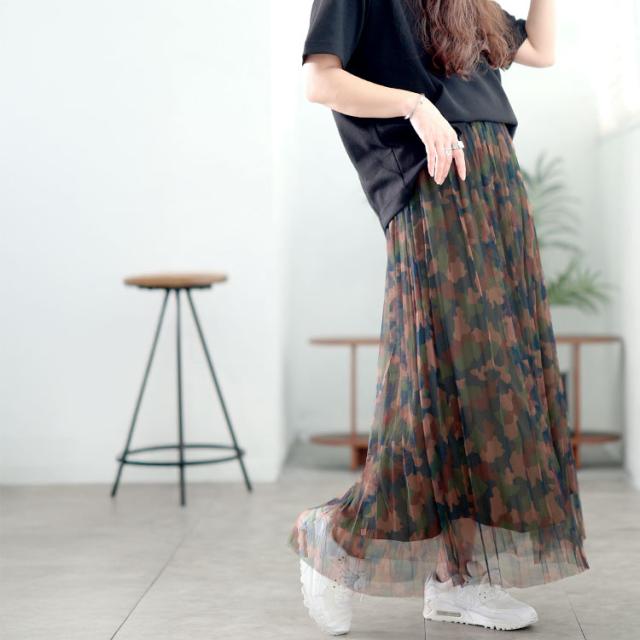 レイヤードチュールプリーツスカート