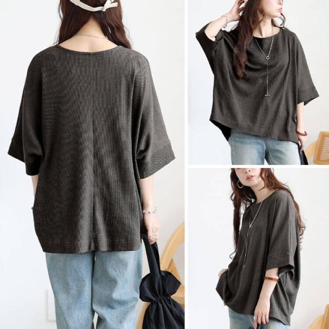 コットンワッフルドルマンTシャツ
