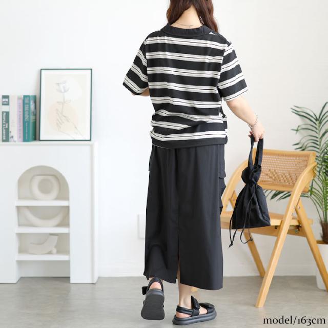 キーネックポロT＆ミリタリーロングスカートセット