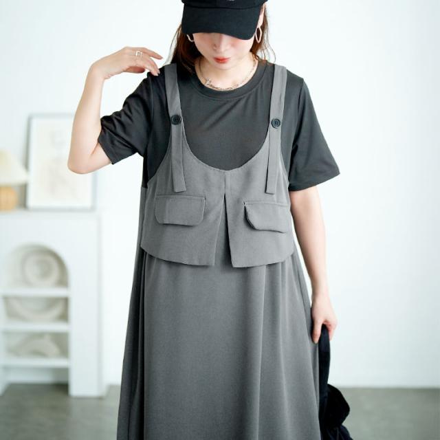 フラップデザインTシャツドッキングワンピース