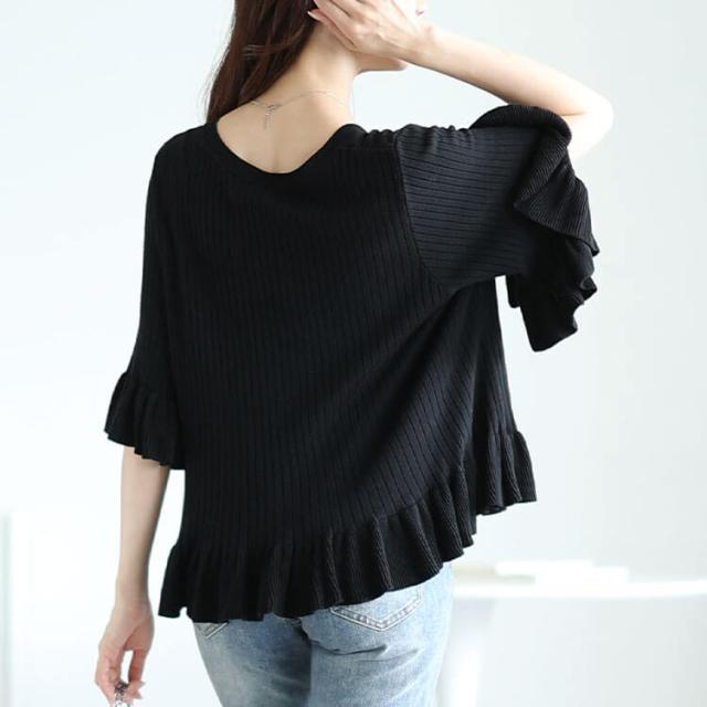 フリル使いリブニットカーディガン