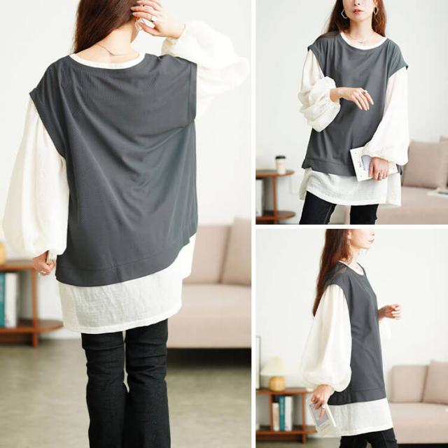 ワッフルベスト重ね着風チュニック