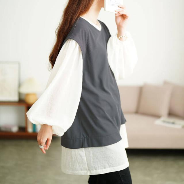 ワッフルベスト重ね着風チュニック