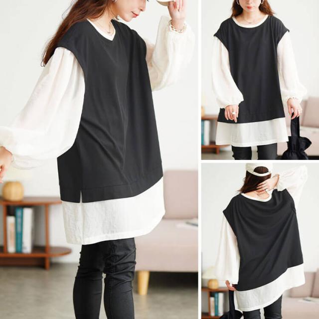 ワッフルベスト重ね着風チュニック