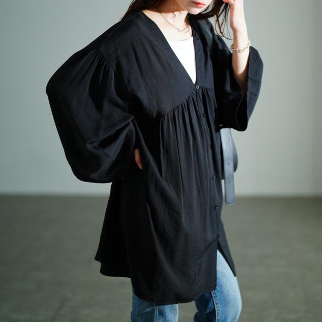 ワイドスリーブギャザー切り替えチュニック