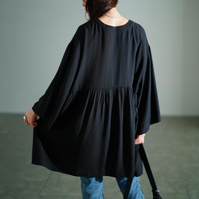 ワイドスリーブギャザー切り替えチュニック