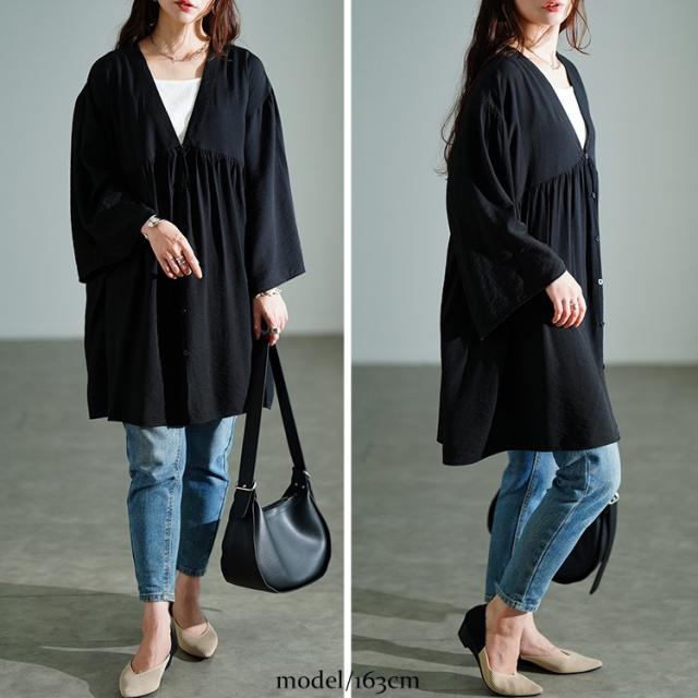 ワイドスリーブギャザー切り替えチュニック