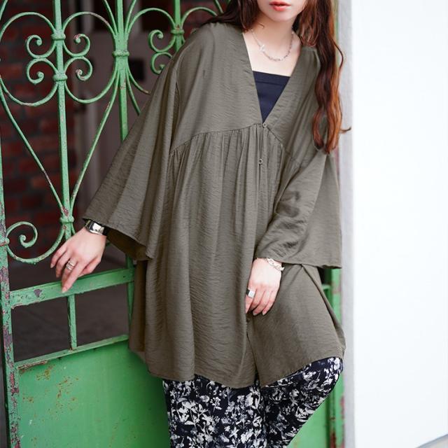 ワイドスリーブギャザー切り替えチュニック