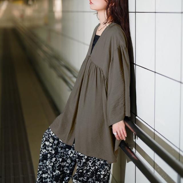 ワイドスリーブギャザー切り替えチュニック