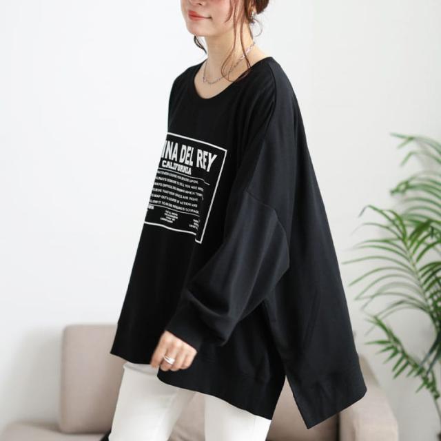 ロゴプリント脇スリットドルマントレーナー