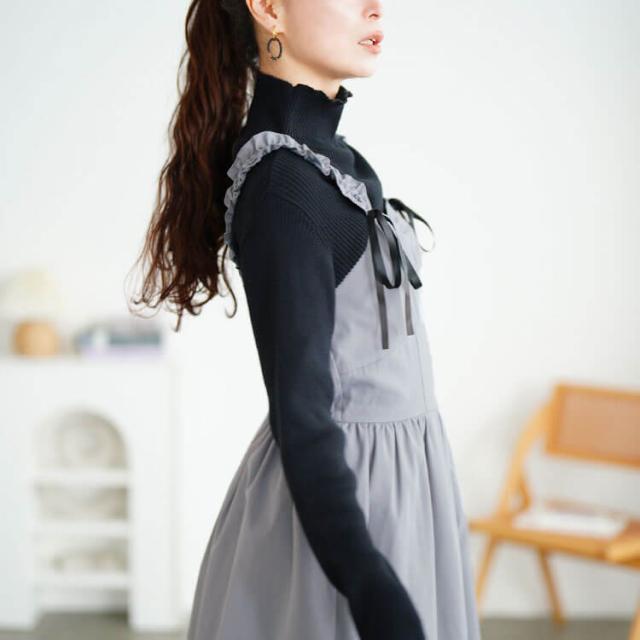 フリルショルダーリボンジャンパースカート