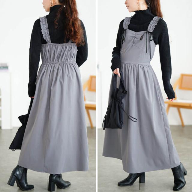 フリルショルダーリボンジャンパースカート