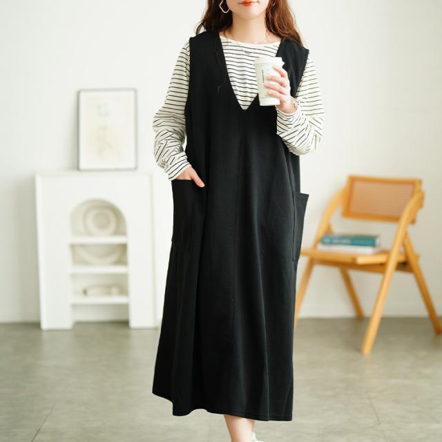 ジャンパースカート&ボーダーロンT2点セット