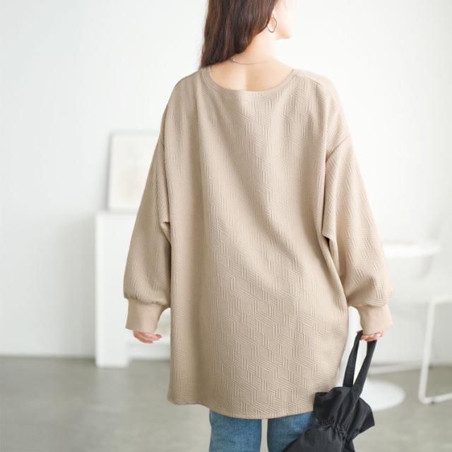 幾何学柄カットキルトボートネックチュニック