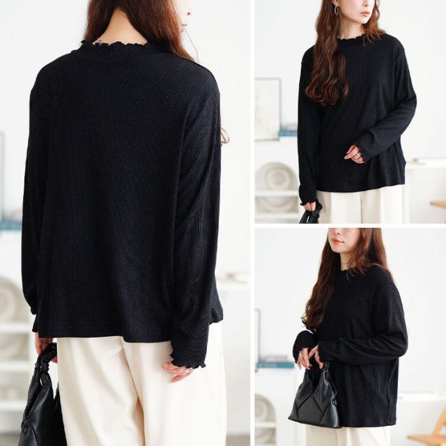 メロープチハイネックラメリブニット