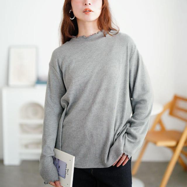 メロープチハイネックラメリブニット