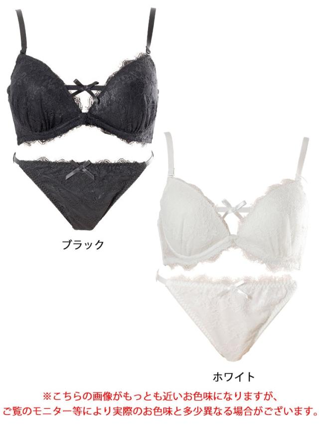 谷間リボンノンワイヤーブラ&ショーツ2点セット