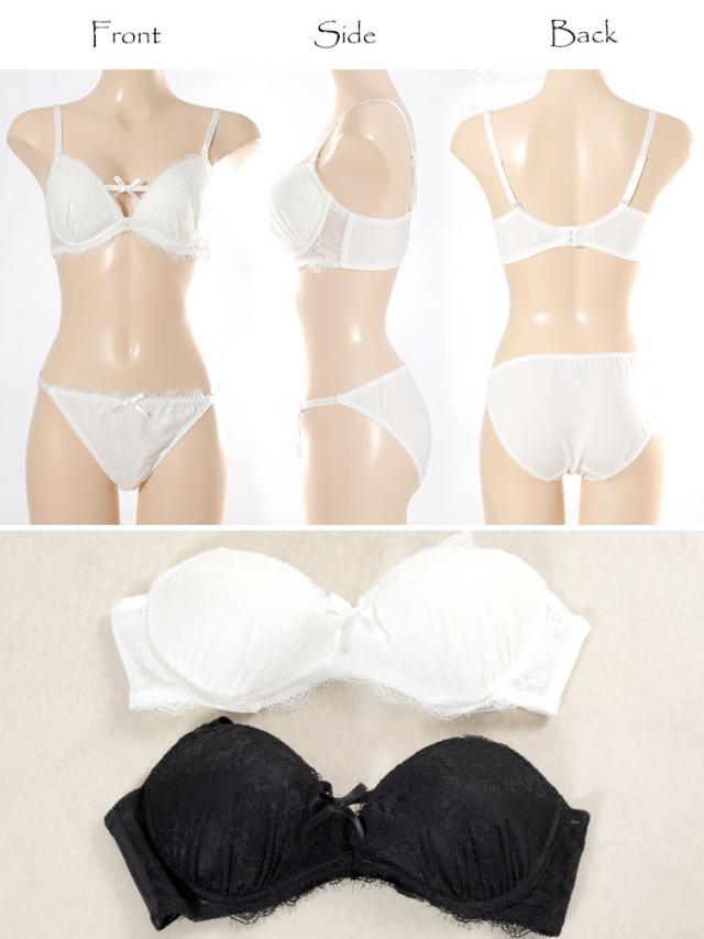 谷間リボンノンワイヤーブラ&ショーツ2点セット