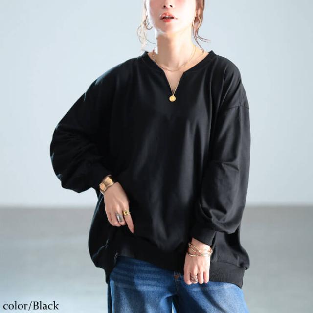 リブ切り替えキーネックプルオーバー