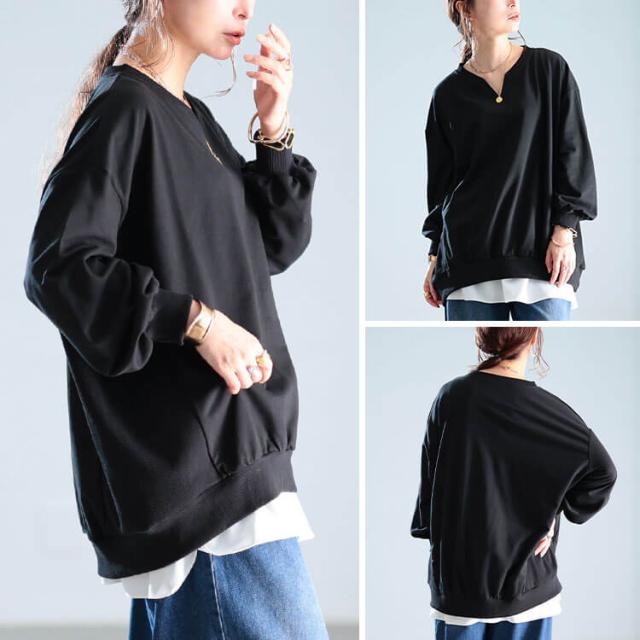 リブ切り替えキーネックプルオーバー