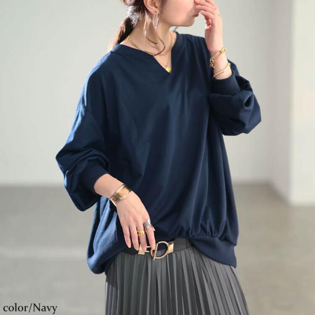 リブ切り替えキーネックプルオーバー