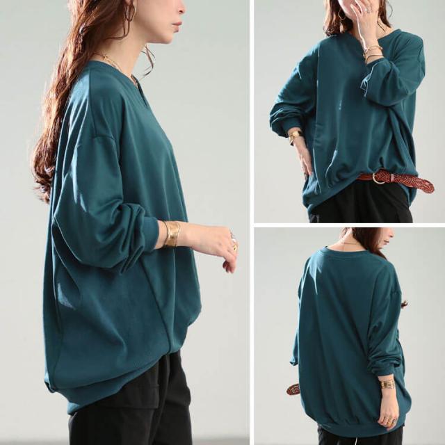 リブ切り替えキーネックプルオーバー