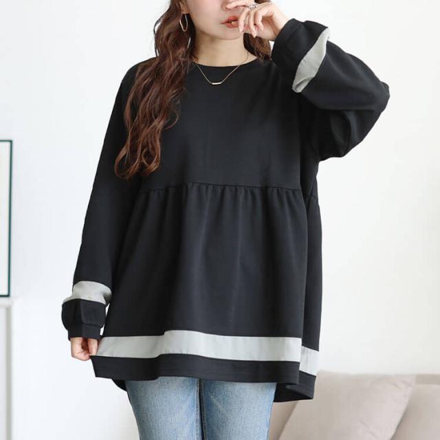 配色異素材切り替えペプラムチュニック