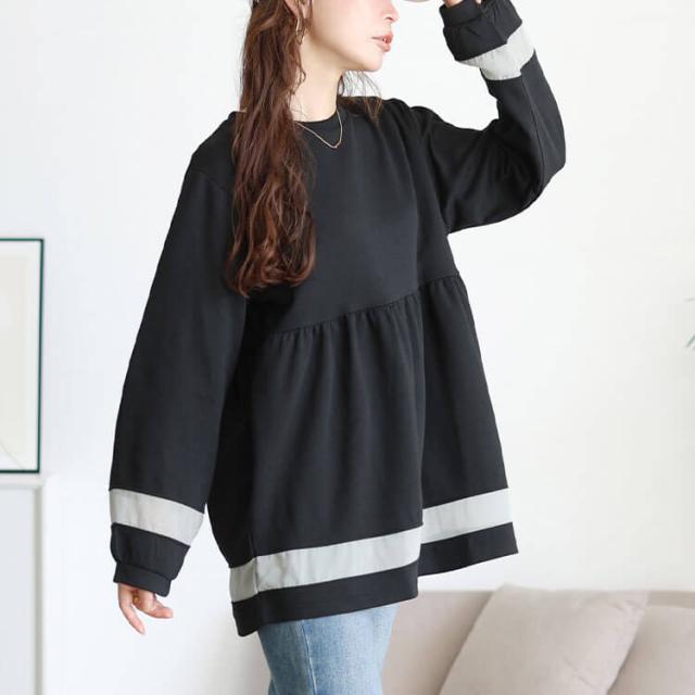 配色異素材切り替えペプラムチュニック