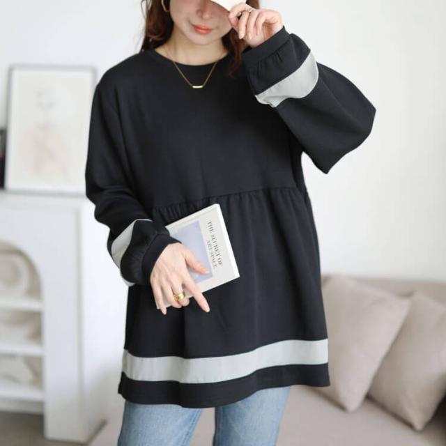 配色異素材切り替えペプラムチュニック