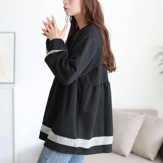 配色異素材切り替えペプラムチュニック