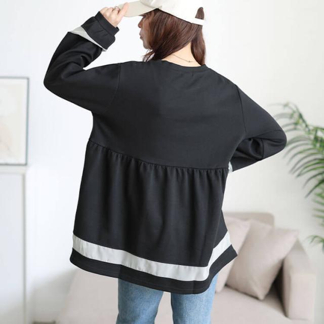 配色異素材切り替えペプラムチュニック