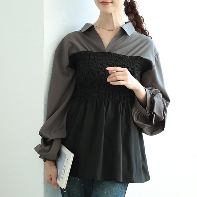 シャツドッキングペプラムビスチェトップス