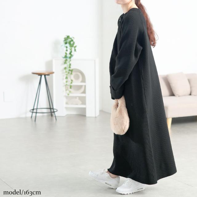 ハーフZIP畦編みニットワンピース