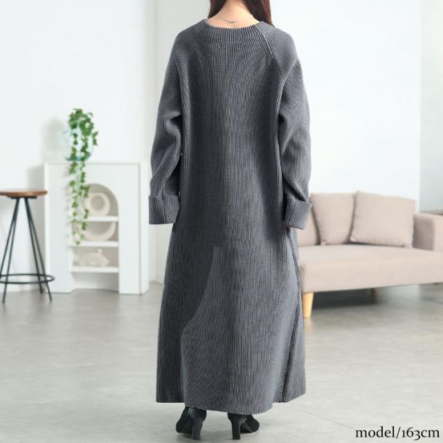 ハーフZIP畦編みニットワンピース