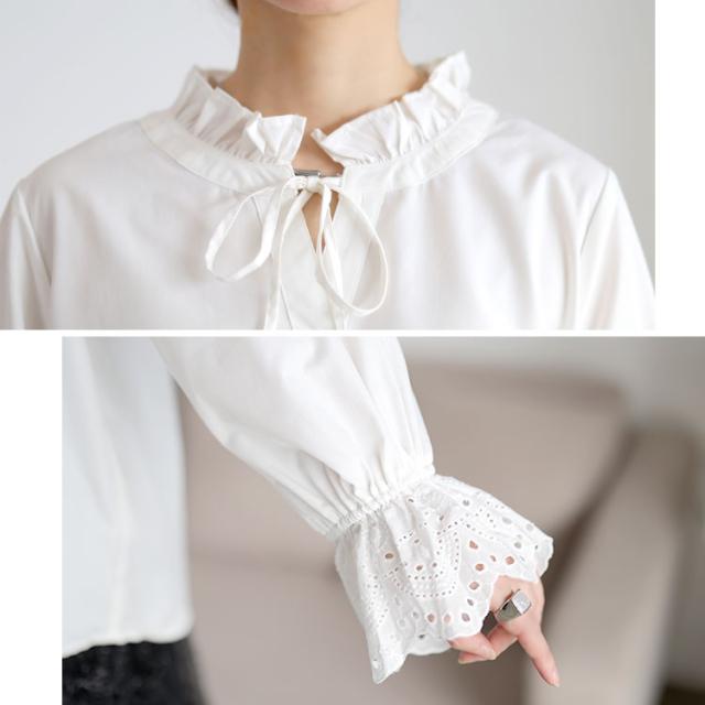 レースキャンディスリーブフリル襟ブラウス