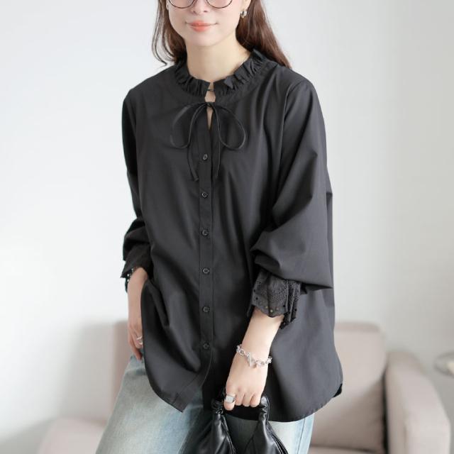 レースキャンディスリーブフリル襟ブラウス