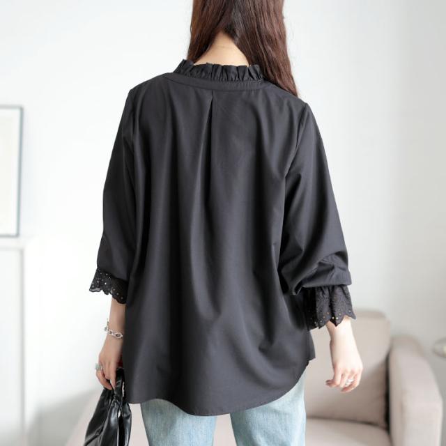 レースキャンディスリーブフリル襟ブラウス