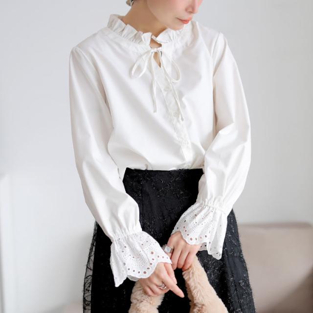 レースキャンディスリーブフリル襟ブラウス