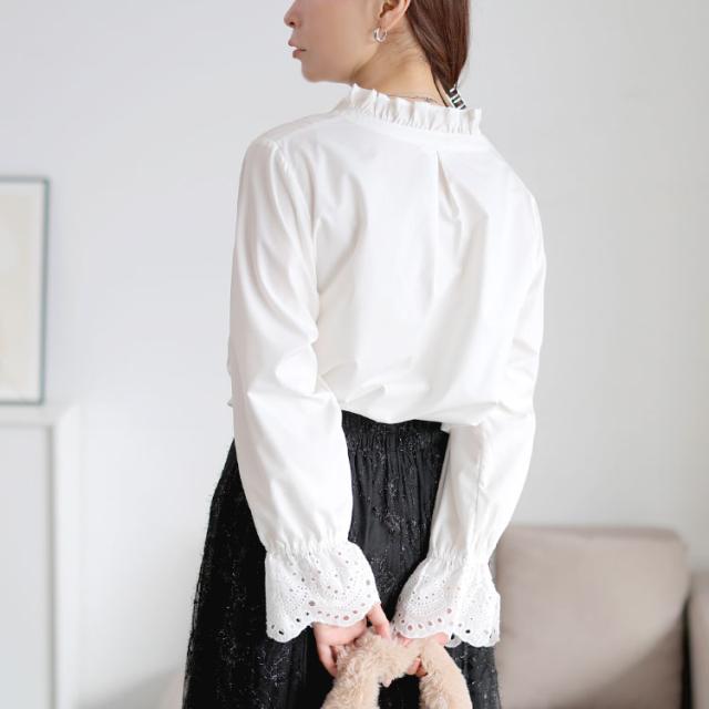 レースキャンディスリーブフリル襟ブラウス