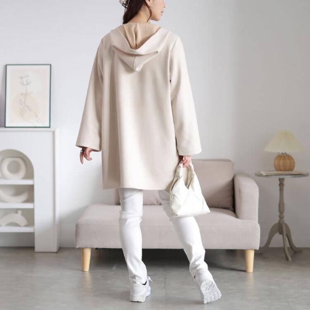 スウェード調フード付きZIPコーディガン