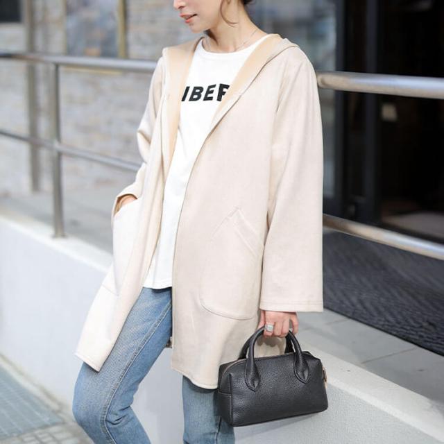 スウェード調フード付きZIPコーディガン