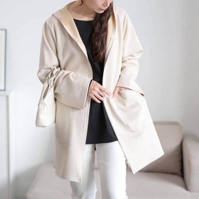 スウェード調フード付きZIPコーディガン