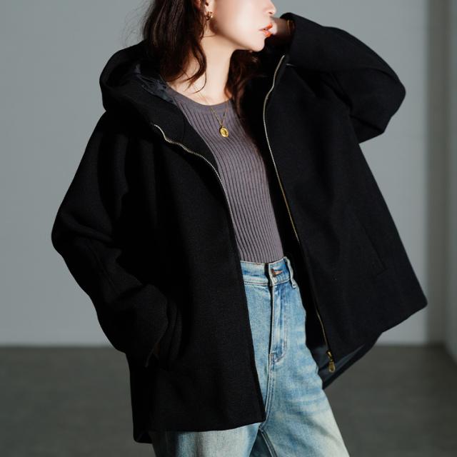 ハイネックフードZIPジャケット