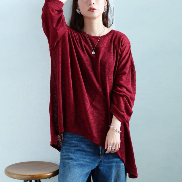 斜め切り替えオーバーサイズニットソーチュニック